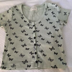 Butterfly Print Short Sleeve Top in Mint Green Junior XS